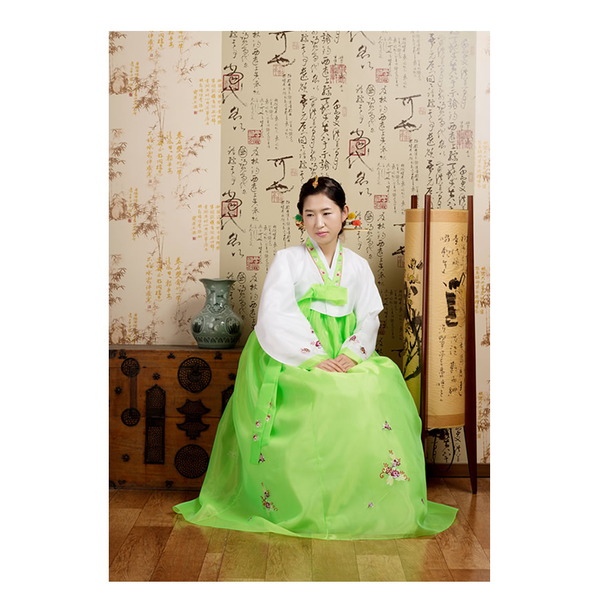 チマチョゴリ（韓国民族衣装）5002-11（ホワイト×グリーン）Mサイズ 